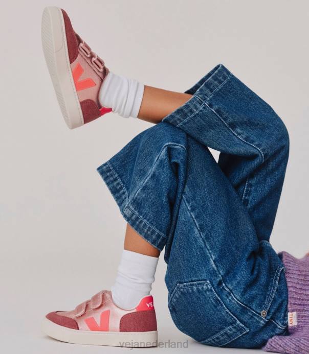 v-12 chroomvrij leer parelmoer roze fluo Veja 28X8306 kinderen schoenen